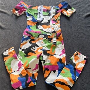 VIP Multicolor Camo One-Piece Bodysuit — Orange, Green, Blue, Pink, Black, White